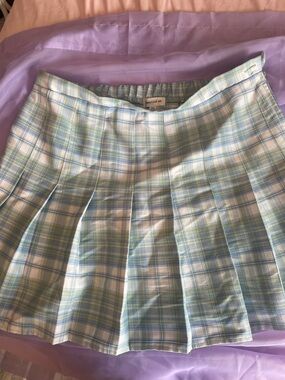 Rewind Pastel Plaid Pleated Mini Skirt - Blue, Green, White